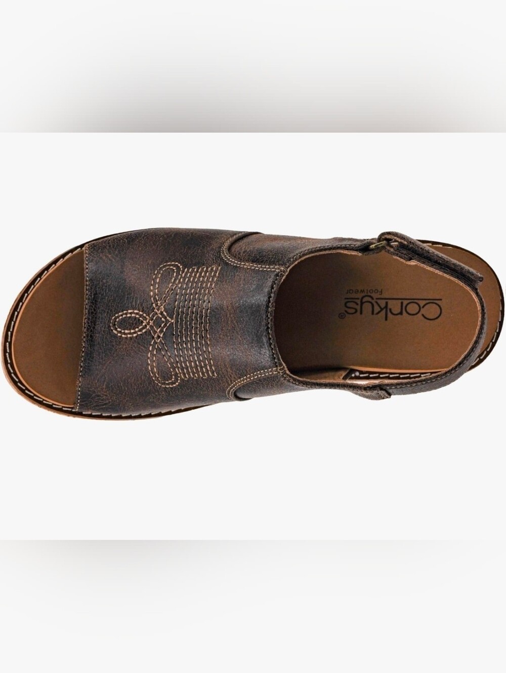 Corkys Ladies Brown Leather Slingback Sandal with Western Decorative Stitching